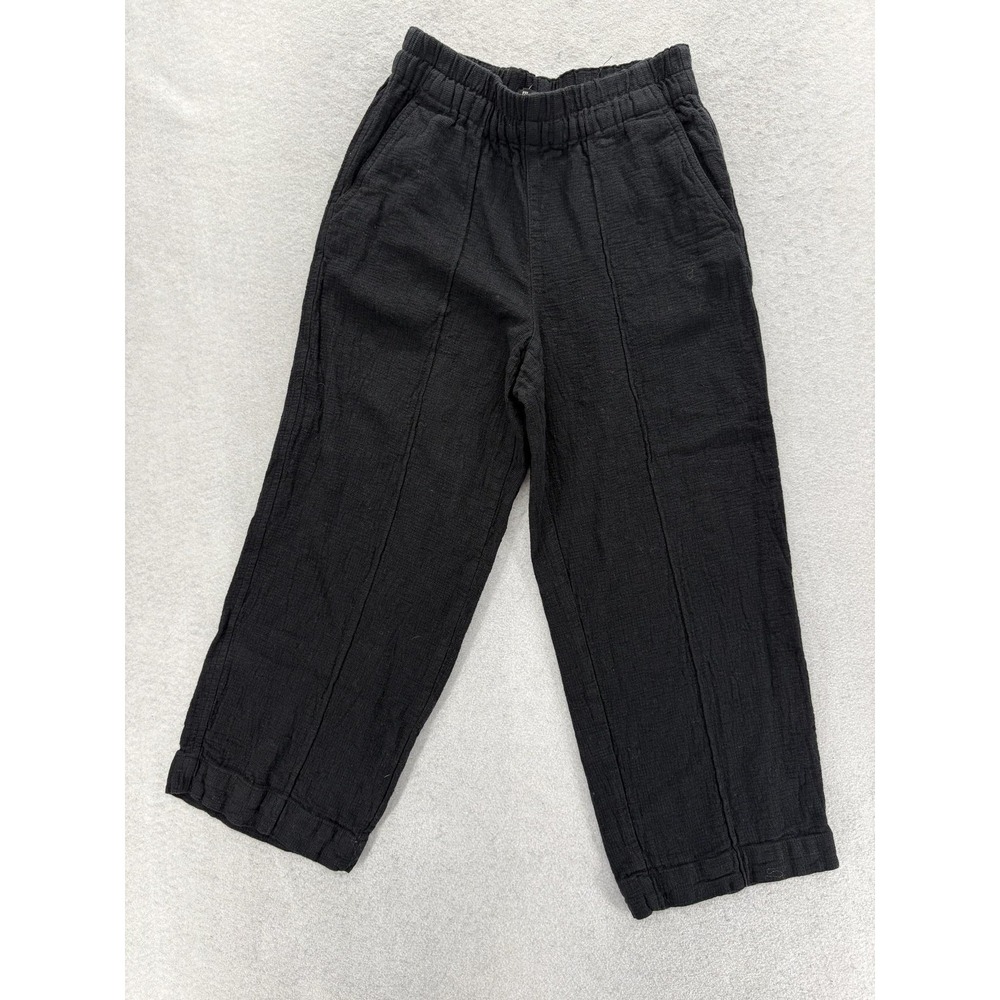 Madewell Breezewoven Pull On High Rise Straight Pants Womens XSP Black Linen
